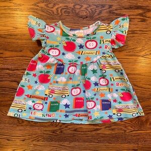 School Days Girls Flutter Sleeve Boutique Top School Bus Apple Pencil Prints 5